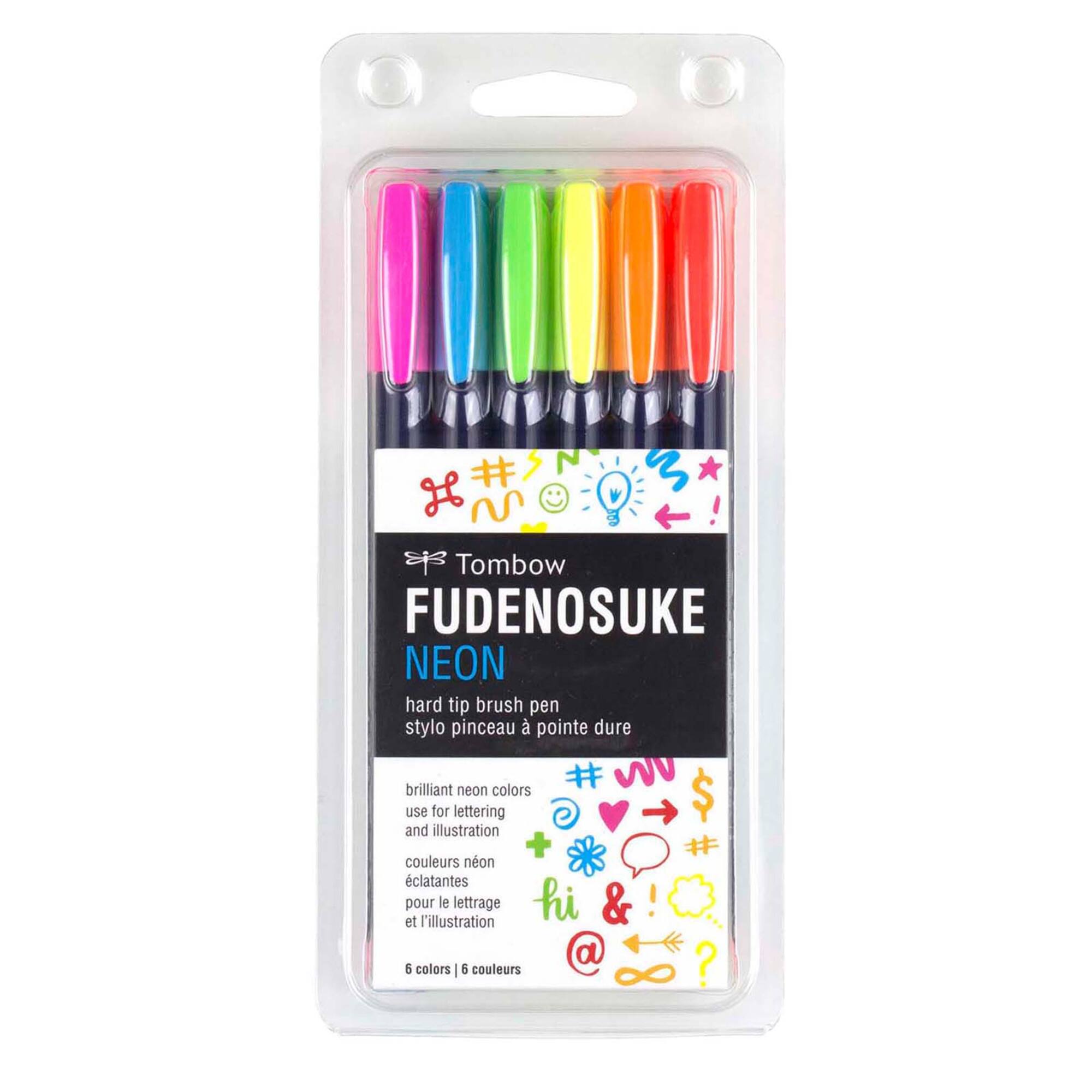 Tombow Fudenosuke 6 Neon Color Brush Pen Set